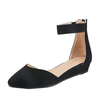 Women’s Pointed Toe Ballet Flats – Ankle Strap Wedge