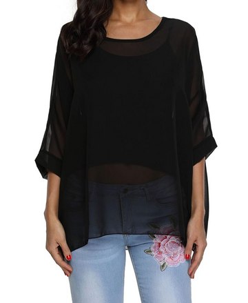 Women’s Boho Chiffon Blouse with Batwing Sleeve Tunic