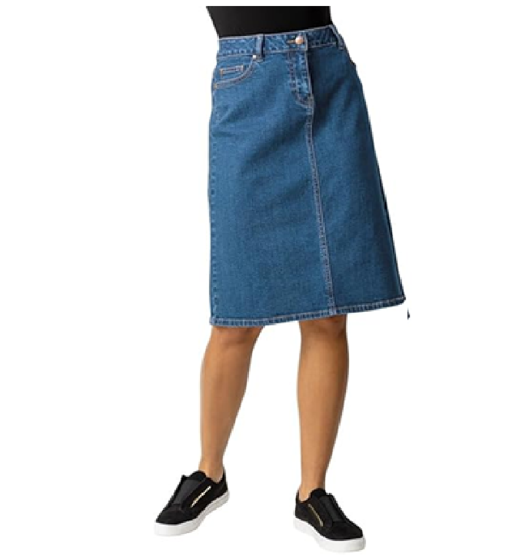 Women’s Stretch Denim Skirt – Knee-Length A-Line with Pockets