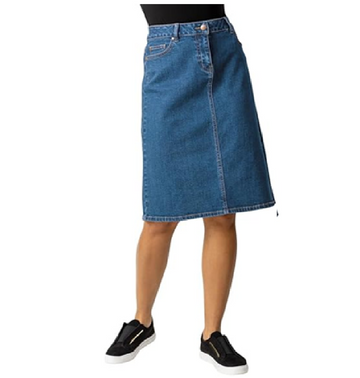 Women’s Stretch Denim Skirt – Knee-Length A-Line with Pockets