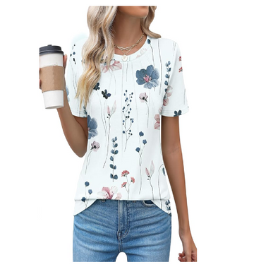 Women’s Pleated Tunic Top – Short Sleeve Crew Neck