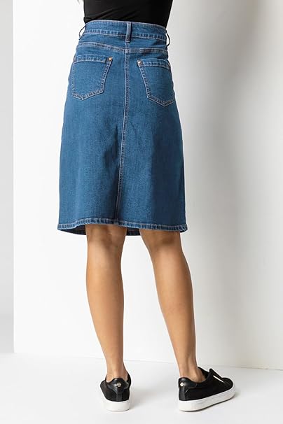 Women’s Stretch Denim Skirt – Knee-Length A-Line with Pockets