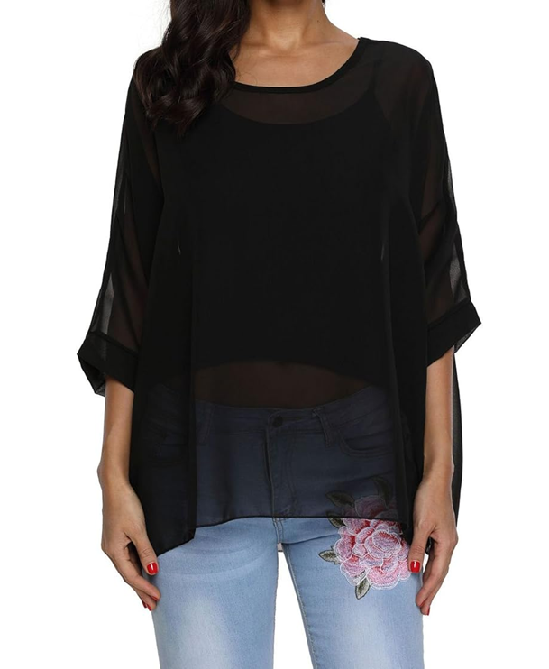 Women’s Boho Chiffon Blouse with Batwing Sleeve Tunic