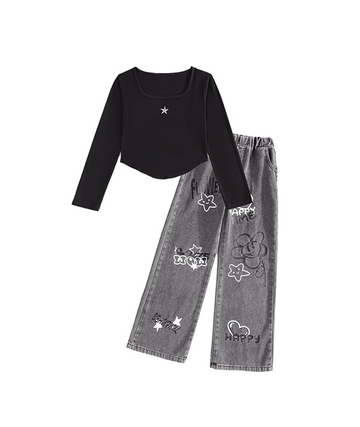 Girls 2-Piece Outfit Long Sleeve Top and Jeans