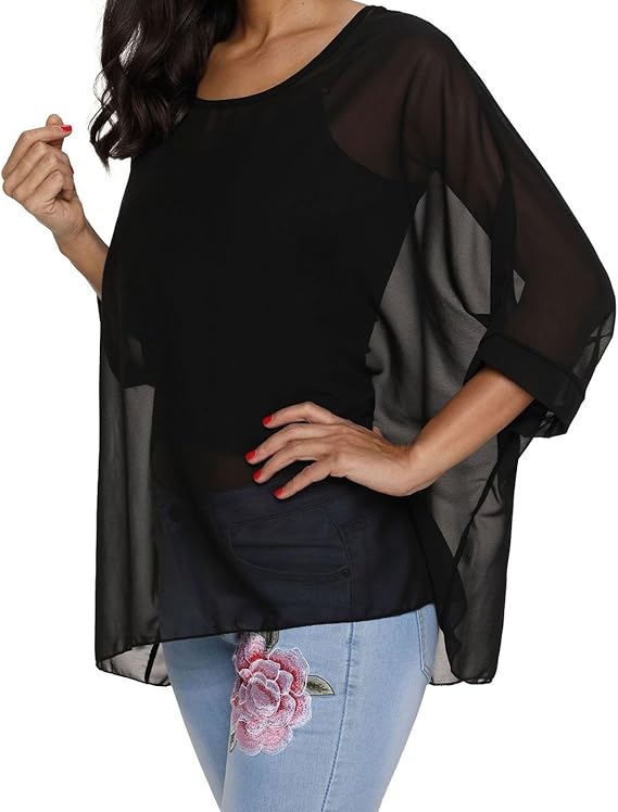 Women’s Boho Chiffon Blouse with Batwing Sleeve Tunic