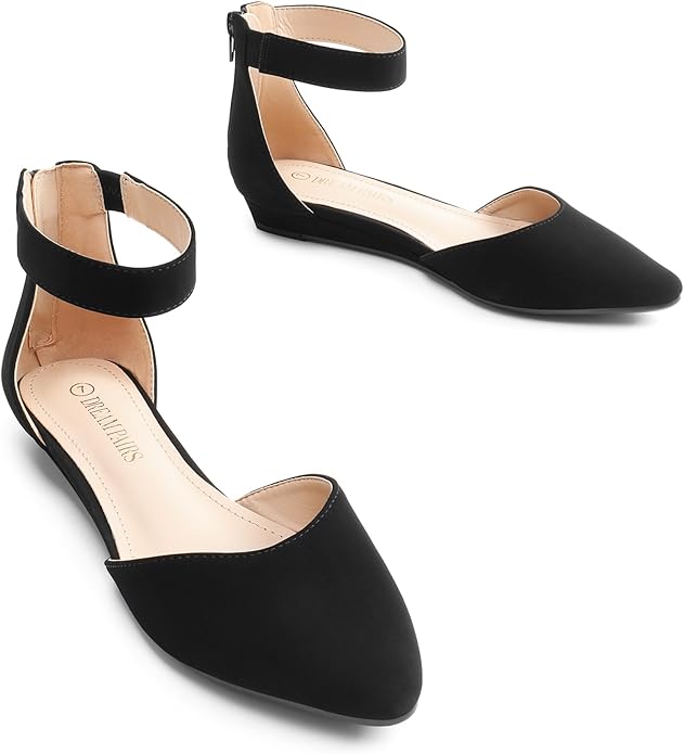 Women’s Pointed Toe Ballet Flats – Ankle Strap Wedge