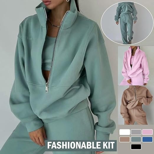 Women’s 2-Piece Fleece Tracksuit Zip Jacket and Pants