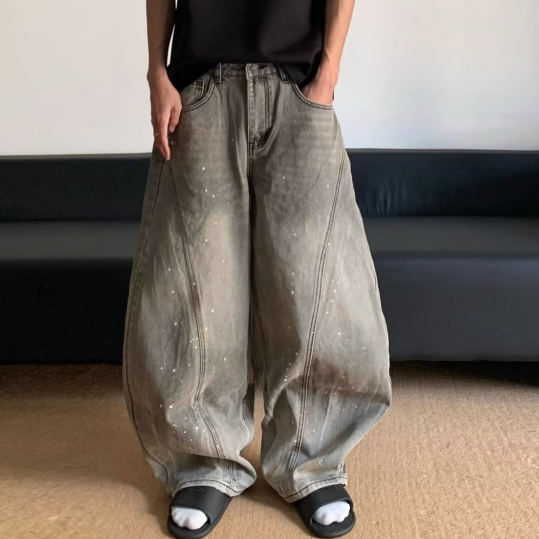 Men’s Mid Waist Gray Straight-Leg Denim Jeans