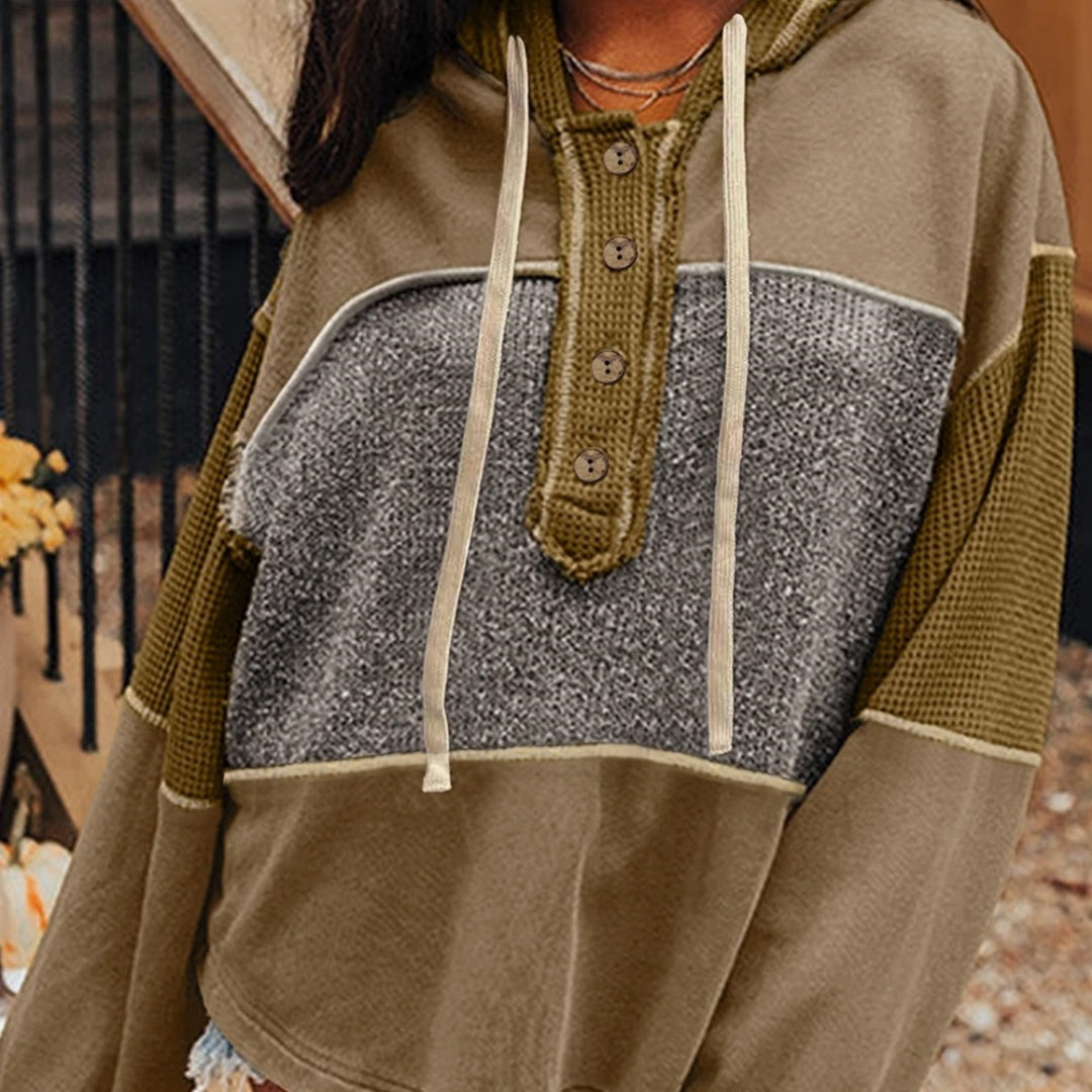 Women’s Loose Green Pullover Sweatshirt with Buttons